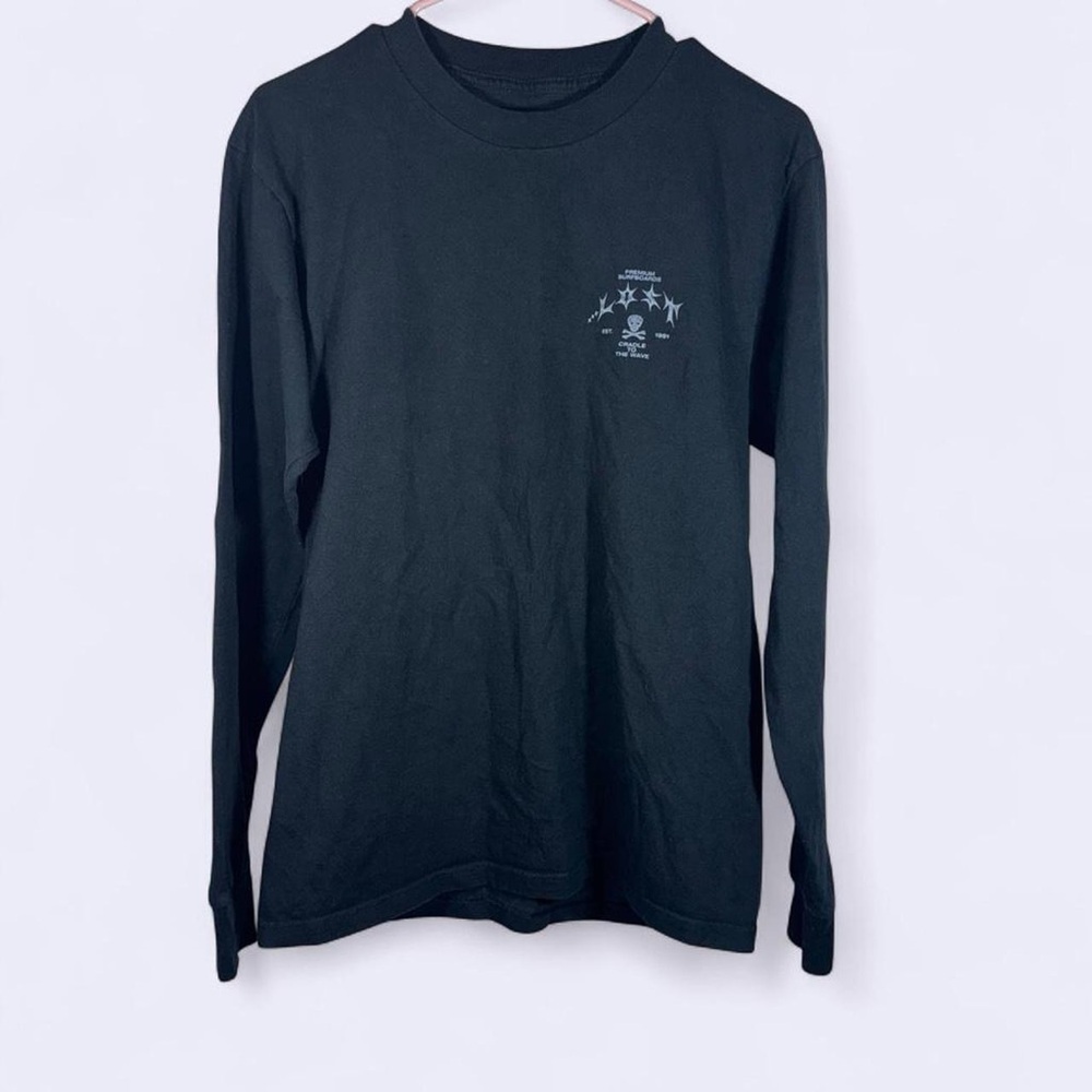 Lost Surfboards Skull Graphic Long Sleeve Tee Black Y2K Skater Surf Shirt Small